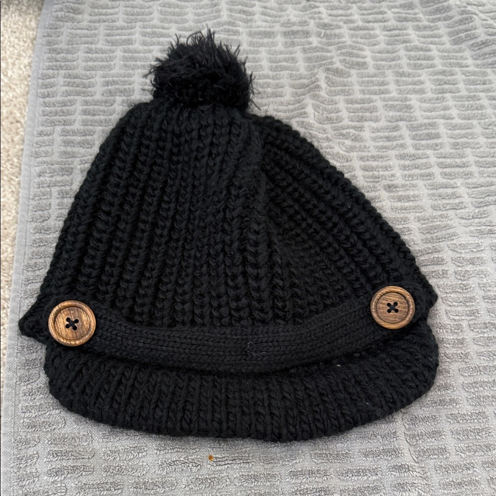 Cozy Black Knit Beanie with Button Accents